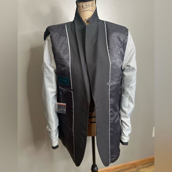 Perry Ellis slim fit pindot black suit jacket size 40 regular stretch knit - Picture 13 of 14